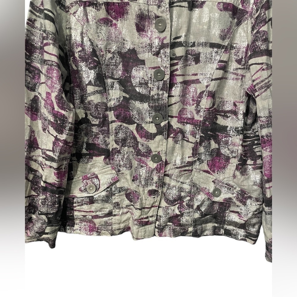 Chicos Women's Size 2 (med) Purple Gray Silver Metallic 100%Linen Jacket Blazer - Picture 5 of 17